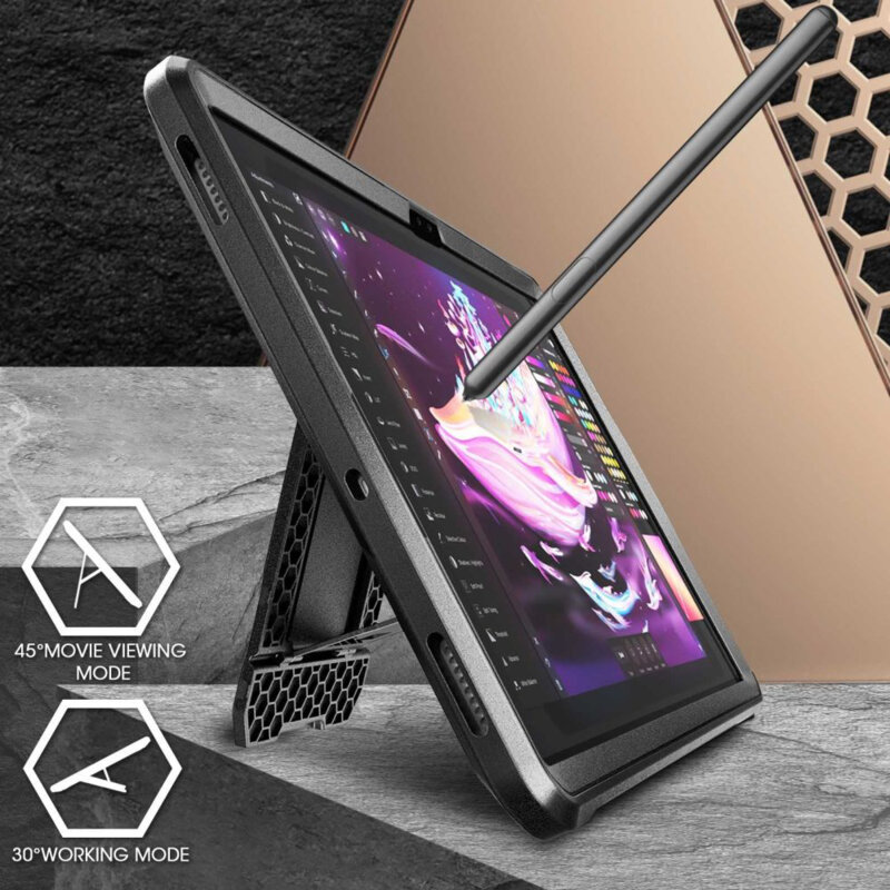 Husa de protectie compatibila cu Samsung Galaxy Tab S9 Plus, Unicorn Beetle Pro, cu folie inclusa, policarbonat, Negru