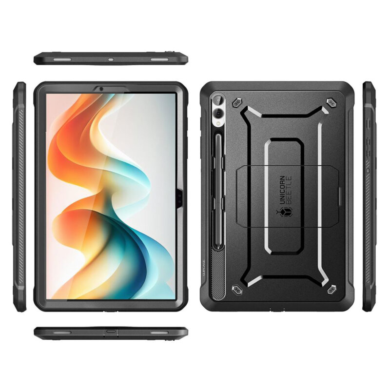 Husa de protectie compatibila cu Samsung Galaxy Tab S9 Plus, Unicorn Beetle Pro, cu folie inclusa, policarbonat, Negru