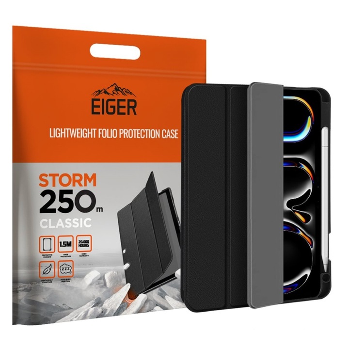iPad Pro 13 (2024) készülékkel kompatibilis Eiger Storm 250m Classic tok, fekete