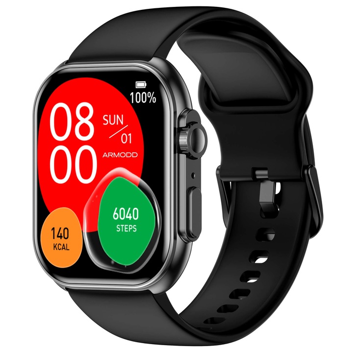 Smartwatch Squarz 12 Ultimate ARMODD, съвместим с iOS, Android, Bluetooth разговори, черен