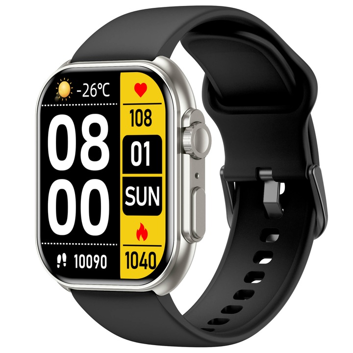 Smartwatch Squarz 12 Ultimate ARMODD, съвместим с iOS, Android, Bluetooth разговори, титан с черна каишка