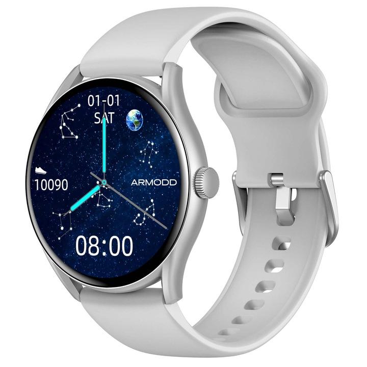 Smartwatch Roundz 5 ARMODD, съвместим с iOS, Android, Bluetooth разговори, сребърен