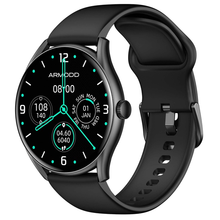 Smartwatch Roundz 5 ARMODD, съвместим с iOS, Android, Bluetooth разговори, черен