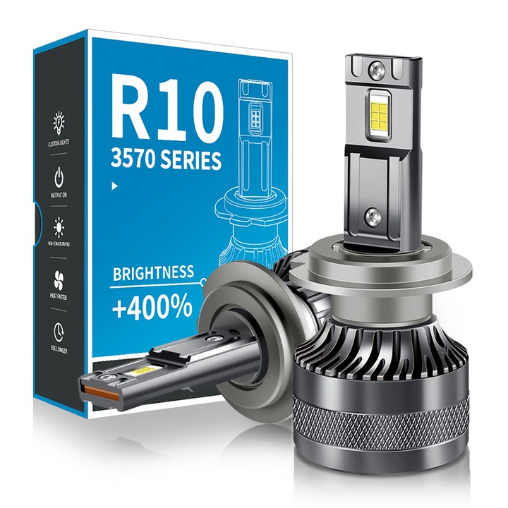 Комплект от 2 H7 EXCITAT Premium LED Auto крушки, 35w, 6500K, 8000Lumens, 12V, с вентилатор, Canbus, без грешки, IP68 водоустойчиви, сребристосиви