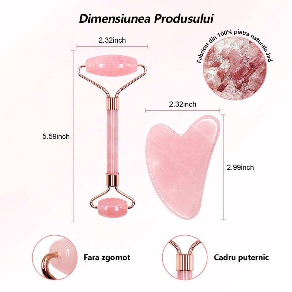 Set 2 Rola de masaj cu jad natural si Gua Sha, Redkid®, Promoveaza ...