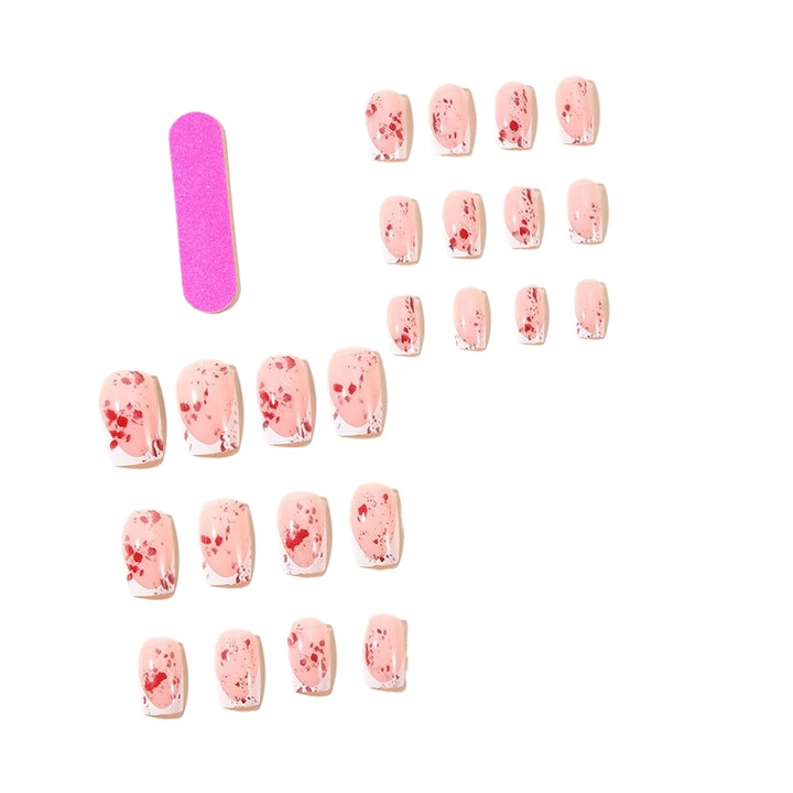 Set unghii false patrate, tema Halloween, efect sange, multicolor, diverse marimi