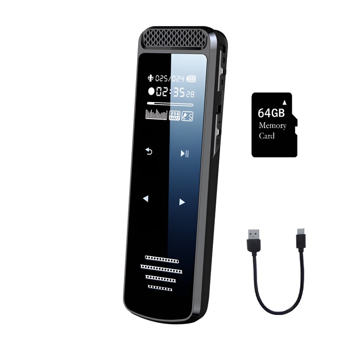 Диктофон Vala Tech, Професионален, MP3/WAV, Намаляване на шума, 64 GB, Гласово активиране, 1536 Kpbs, Всепосочно заснемане, Лесно преписване, Възпроизвеждане, Циклично възпроизвеждане, Защита с парола, 300 Mah батерия, Черен, Дискретен