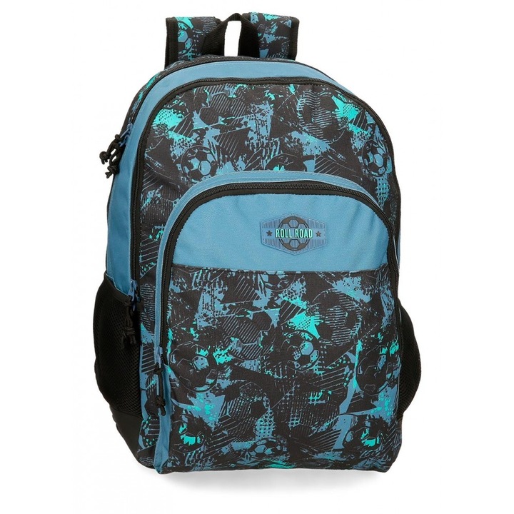 Rucsac baieti scoala, Roll Road Soccer, 2 compartimente, adaptabil, multicolor, 33x44x17 cm