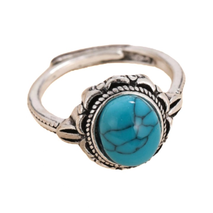 Inel Bohemian, stil retro, metal, albastru