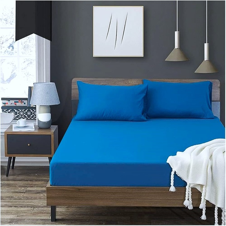 Протектор за матрак с ластик Kotonia Home, трико, 100% памук, син, 100×200+20 см