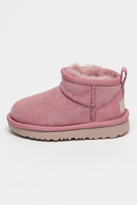 UGG, Непромокаеми велурени боти Classic Ultra Mini, Тъмнорозов