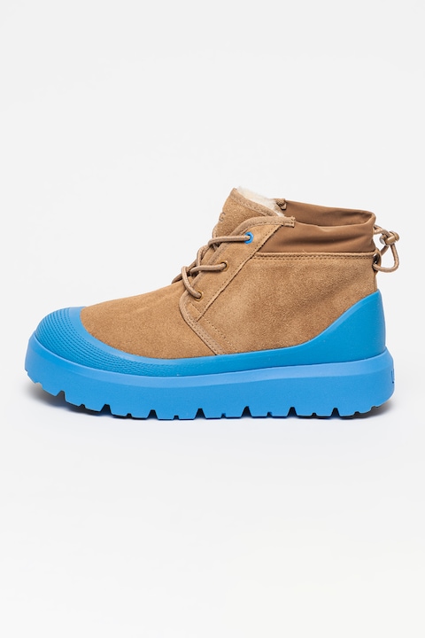 UGG, Ghete impermeabile din piele intoarsa Neumel, Caramel/Albastru deschis