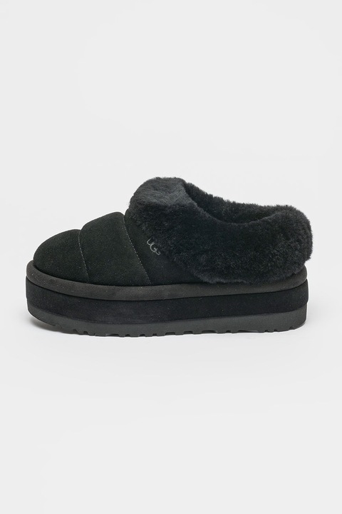 UGG, Велурени чехли Tazzlita с платформа и еко пух, Черен, 39