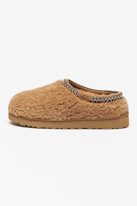 UGG, Papuci din piele de oaie cu captuseala din amestec de lana Tasman Maxy Curly, Maro deschis, 36