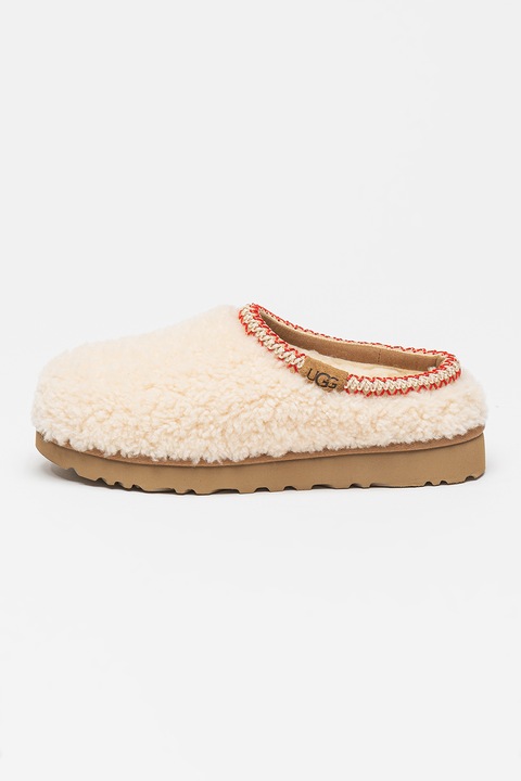 UGG, Papuci din piele de oaie cu captuseala din amestec de lana Tasman Maxy Curly, Alb, 37