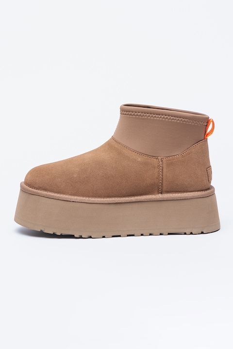 UGG, Велурени зимни боти Classic Mini Dipper с текстил, Бежов