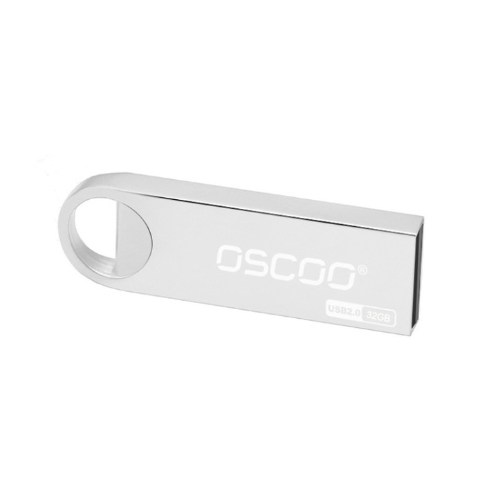 Memorie USB, Flash drive, USB, model mini din metal, 32GB, rezistent la socuri, rezistent la apa, lant cheie, argintiu