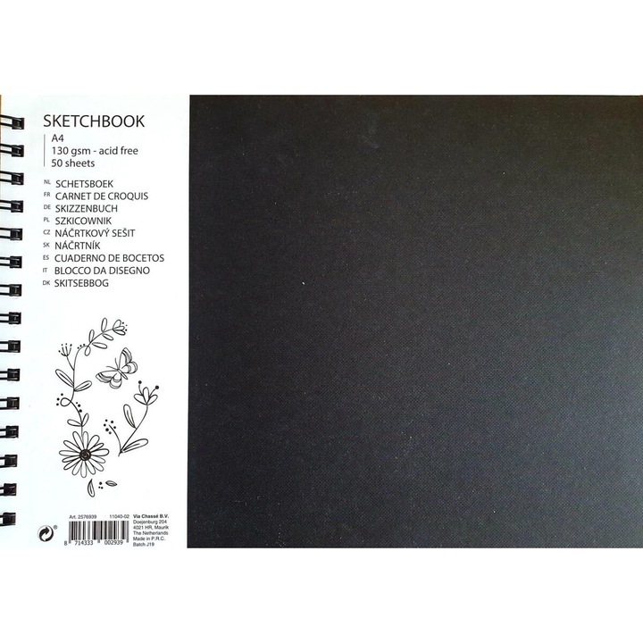 Скицник със спирала Via Chasse, A4, 130 g/m2, 50листа, Кремава хартия