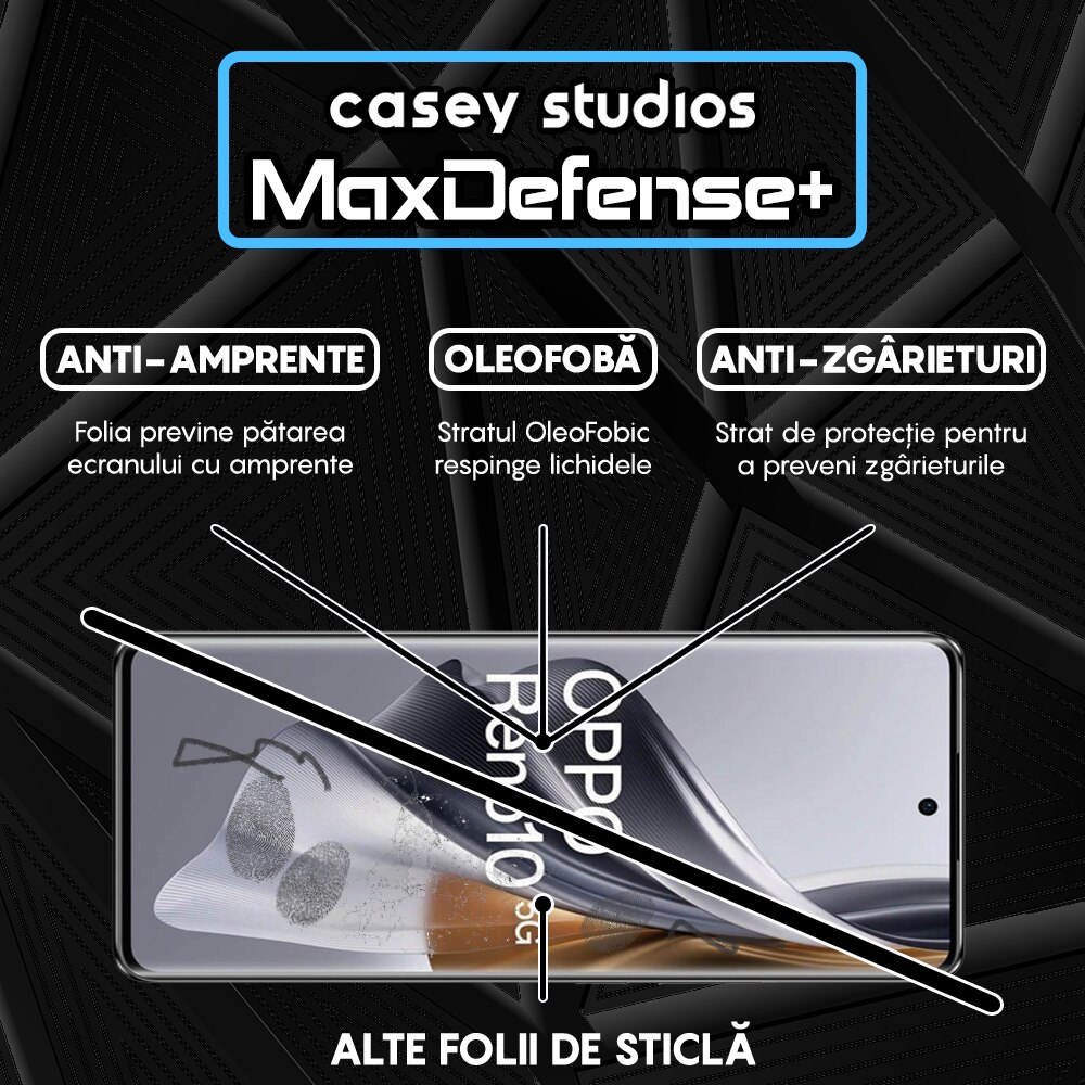 Folie Sticla CASEY STUDIOS™ compatibila cu Oppo Reno10, Full Cover 3D, Full Glue, Duritate Militara, Ultra HD, Anti Zgarieturi, Anti Amprente, Anti Socuri, Margini Negre