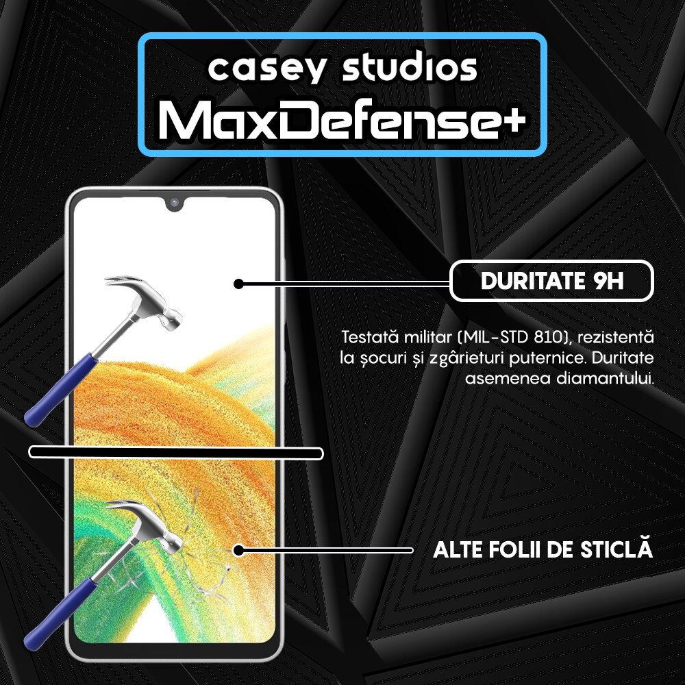 Folie Sticla CASEY STUDIOS™ compatibila cu Samsung Galaxy A33 5G, Full Cover 3D, Full Glue, Duritate Militara, Ultra HD, Anti Zgarieturi, Anti Amprente, Anti Socuri, Margini Negre