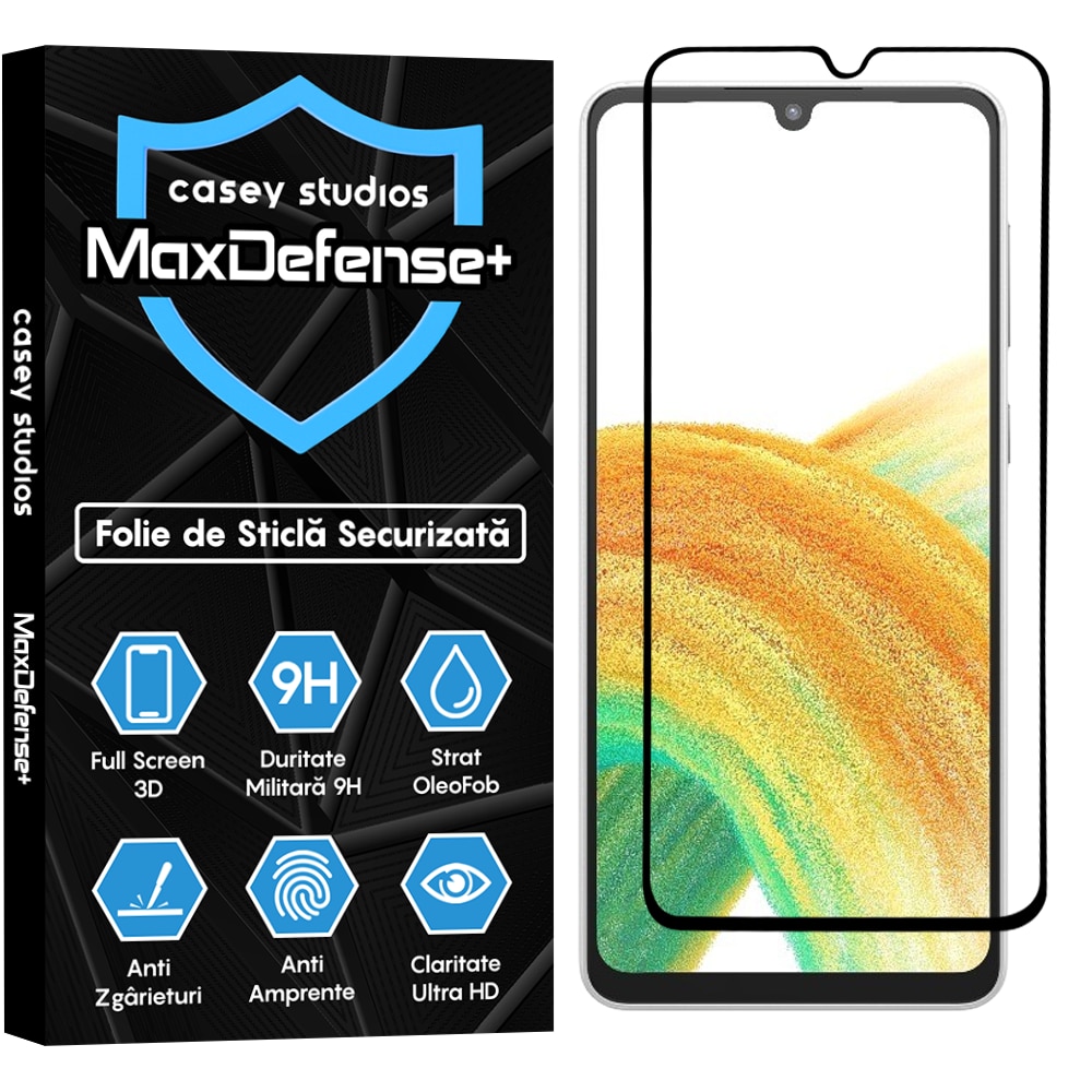 Folie Sticla CASEY STUDIOS™ compatibila cu Samsung Galaxy A33 5G, Full Cover 3D, Full Glue, Duritate Militara, Ultra HD, Anti Zgarieturi, Anti Amprente, Anti Socuri, Margini Negre