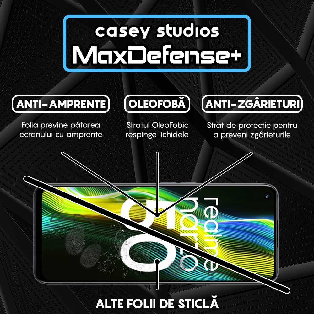 Folie Sticla CASEY STUDIOS™ compatibila cu Realme 9 Pro / Narzo 50, Full Cover 3D, Full Glue, Duritate Militara, Ultra HD, Anti Zgarieturi, Anti Amprente, Anti Socuri, Margini Negre