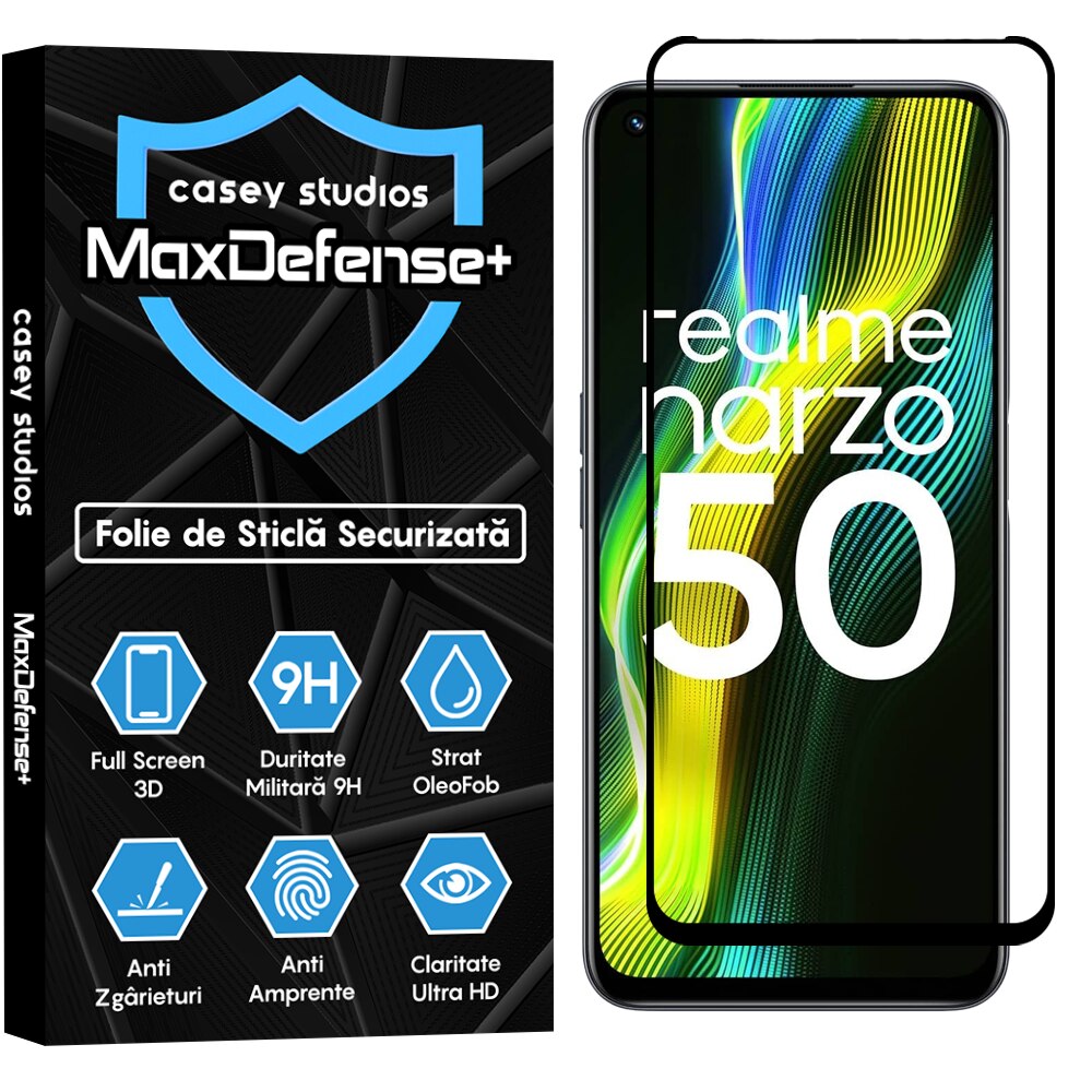 Folie Sticla CASEY STUDIOS™ compatibila cu Realme 9 Pro / Narzo 50, Full Cover 3D, Full Glue, Duritate Militara, Ultra HD, Anti Zgarieturi, Anti Amprente, Anti Socuri, Margini Negre