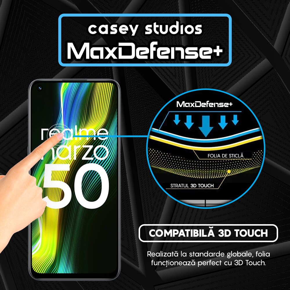 Folie Sticla CASEY STUDIOS™ compatibila cu Realme 9 Pro / Narzo 50, Full Cover 3D, Full Glue, Duritate Militara, Ultra HD, Anti Zgarieturi, Anti Amprente, Anti Socuri, Margini Negre