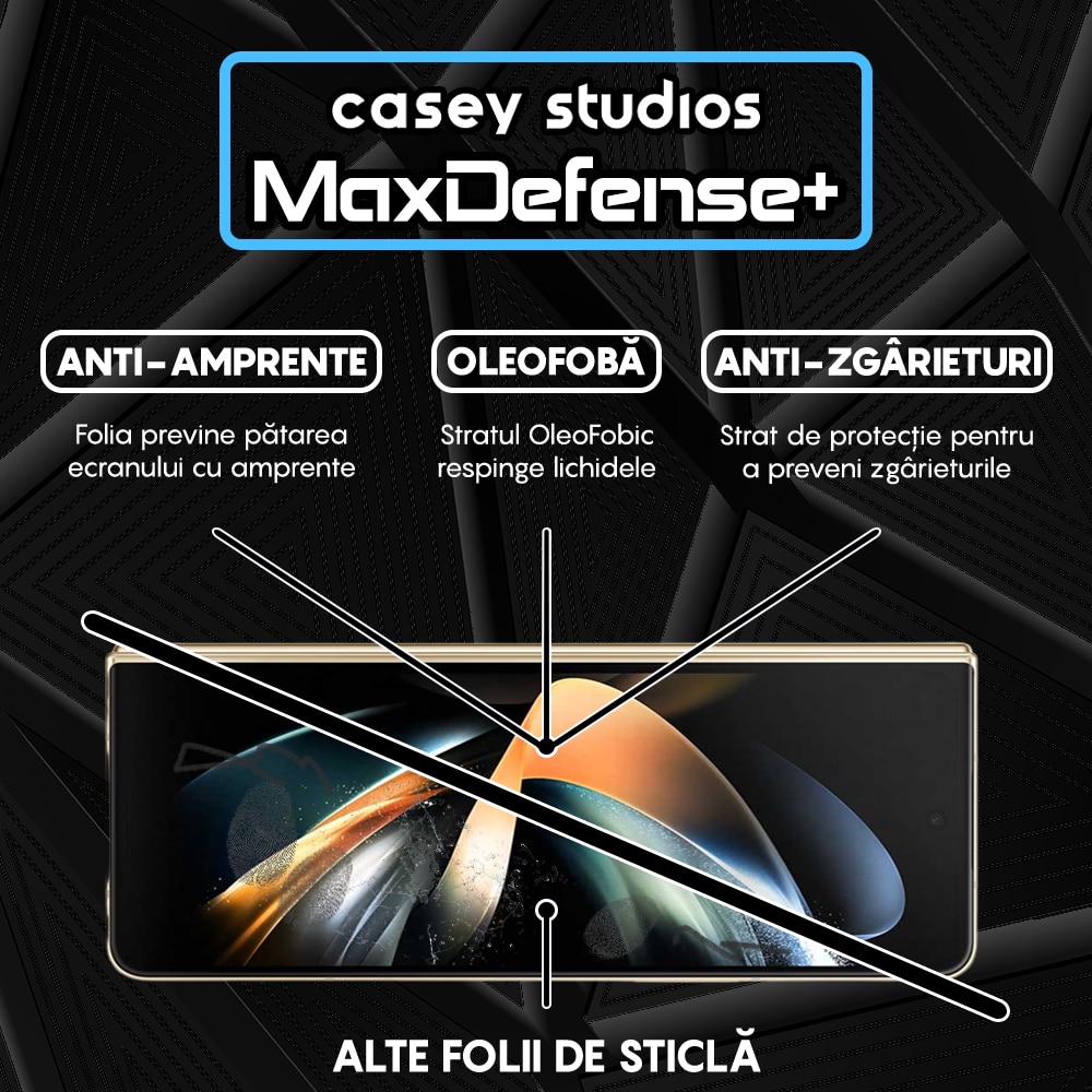 Folie Sticla CASEY STUDIOS™ compatibila cu Samsung Galaxy Z Fold4, Full Cover 3D, Full Glue, Duritate Militara, Ultra HD, Anti Zgarieturi, Anti Amprente, Anti Socuri, Margini Negre