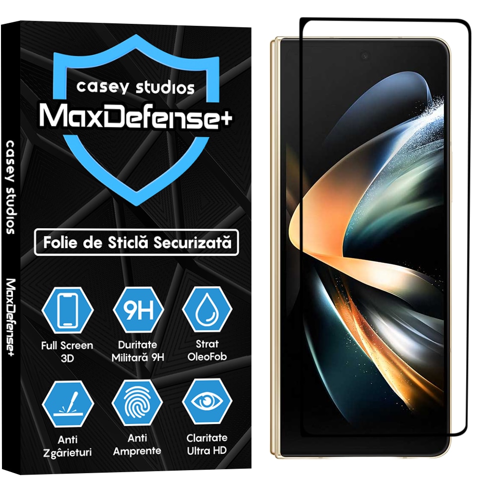 Folie Sticla CASEY STUDIOS™ compatibila cu Samsung Galaxy Z Fold4, Full Cover 3D, Full Glue, Duritate Militara, Ultra HD, Anti Zgarieturi, Anti Amprente, Anti Socuri, Margini Negre