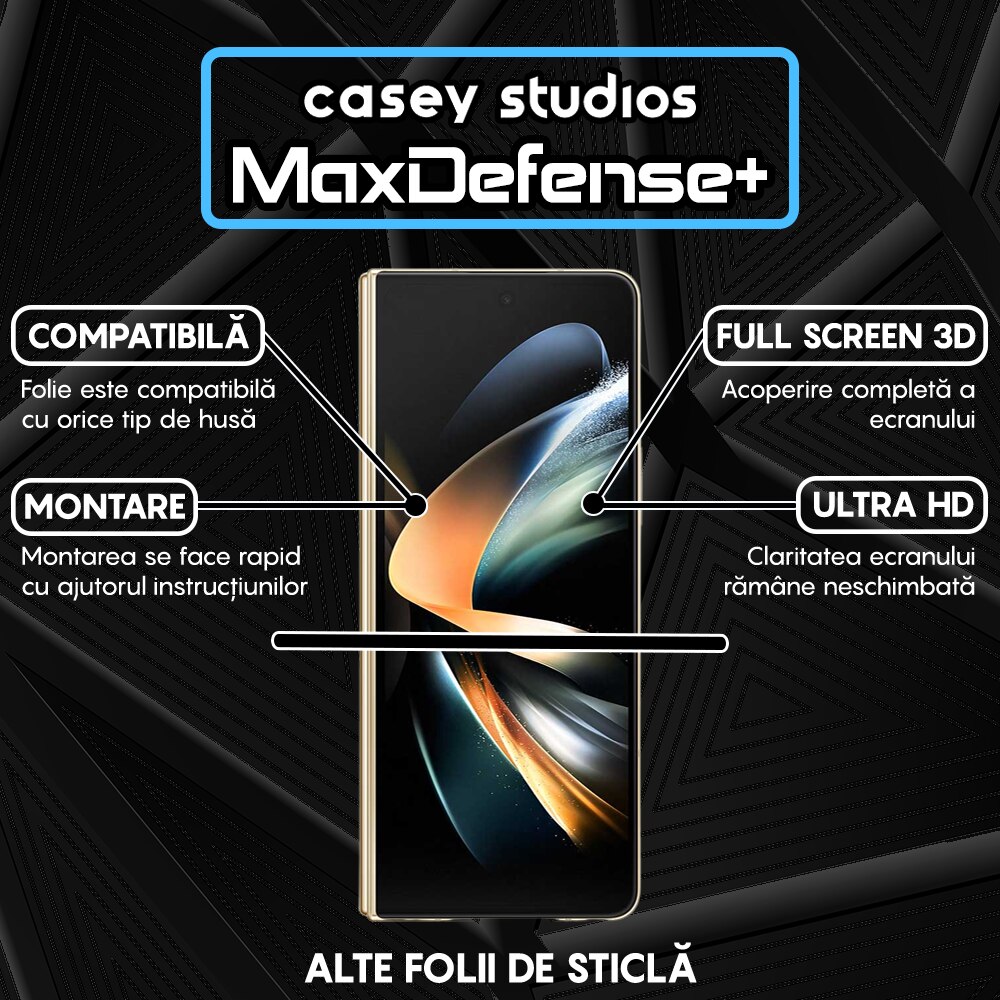 Folie Sticla CASEY STUDIOS™ compatibila cu Samsung Galaxy Z Fold4, Full Cover 3D, Full Glue, Duritate Militara, Ultra HD, Anti Zgarieturi, Anti Amprente, Anti Socuri, Margini Negre