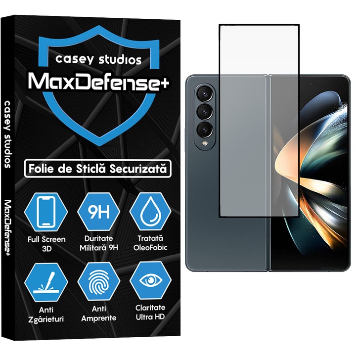CASEY STUDIOS Üvegfólia kompatibilis Samsung Galaxy Z Fold4, Full Glue, Military Hardness, Ultra HD, karcolásgátló, ujjlenyomat-, ütés-, fekete élekkel