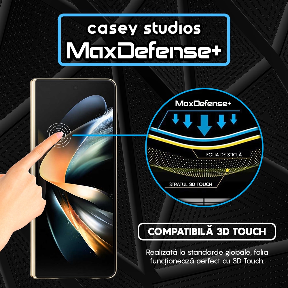 Folie Sticla CASEY STUDIOS™ compatibila cu Samsung Galaxy Z Fold4, Full Cover 3D, Full Glue, Duritate Militara, Ultra HD, Anti Zgarieturi, Anti Amprente, Anti Socuri, Margini Negre