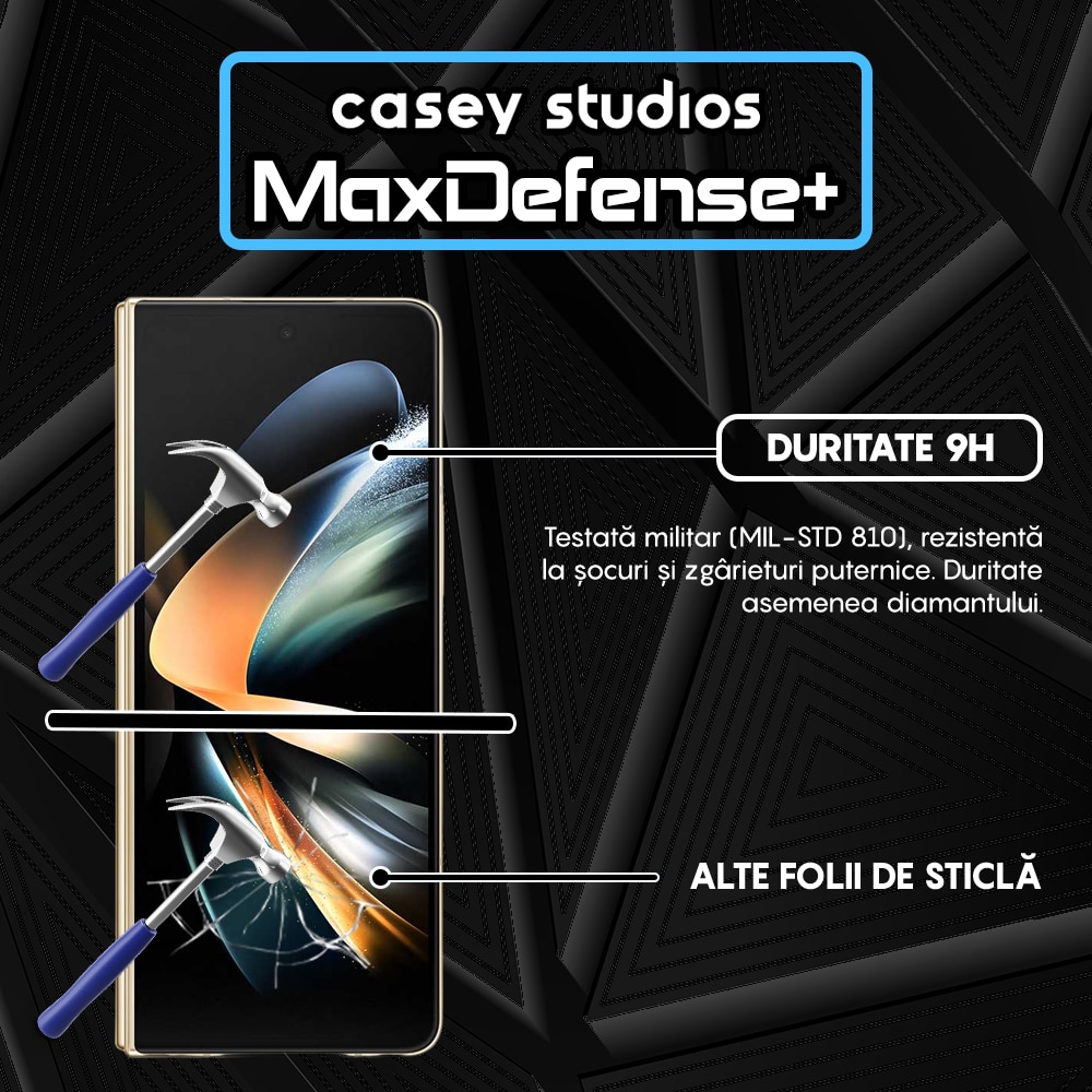 Folie Sticla CASEY STUDIOS™ compatibila cu Samsung Galaxy Z Fold4, Full Cover 3D, Full Glue, Duritate Militara, Ultra HD, Anti Zgarieturi, Anti Amprente, Anti Socuri, Margini Negre