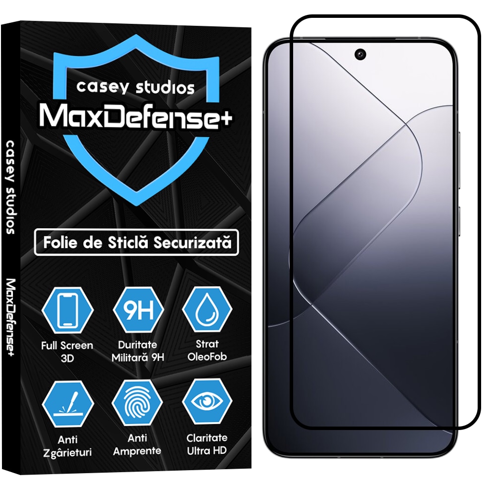 Folie Sticla CASEY STUDIOS™ compatibila cu Xiaomi 13 / 14, Full Cover 3D, Full Glue, Duritate Militara, Ultra HD, Anti Zgarieturi, Anti Amprente, Anti Socuri, Margini Negre