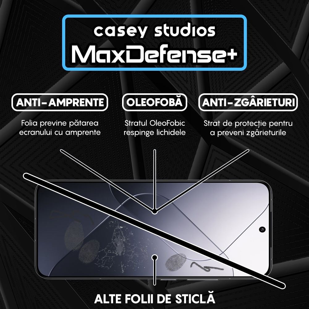 Folie Sticla CASEY STUDIOS™ compatibila cu Xiaomi 13 / 14, Full Cover 3D, Full Glue, Duritate Militara, Ultra HD, Anti Zgarieturi, Anti Amprente, Anti Socuri, Margini Negre