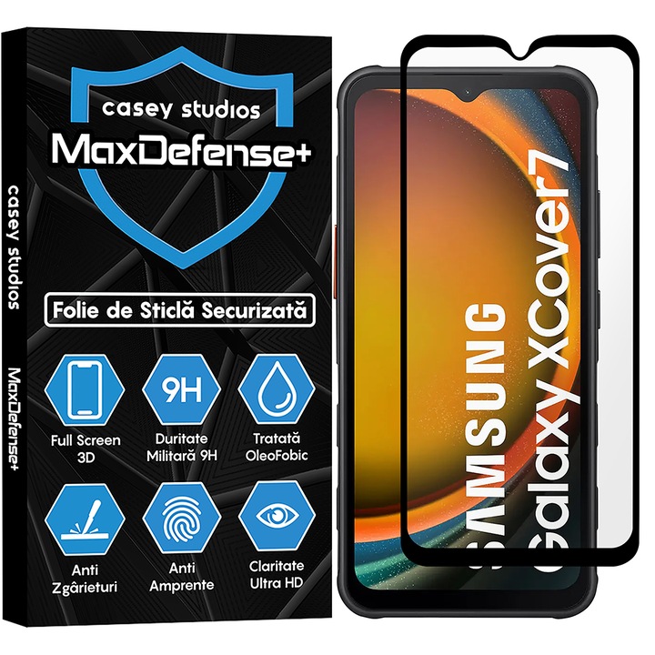CASEY STUDIOS Üvegfólia kompatibilis a Samsung Galaxy Xcover7 készülékkel, Full Glue, Katonai keménység, Ultra HD, Karcolásgátló, Ujjlenyomatok elleni védelem, Ütésgátló, Fekete élek