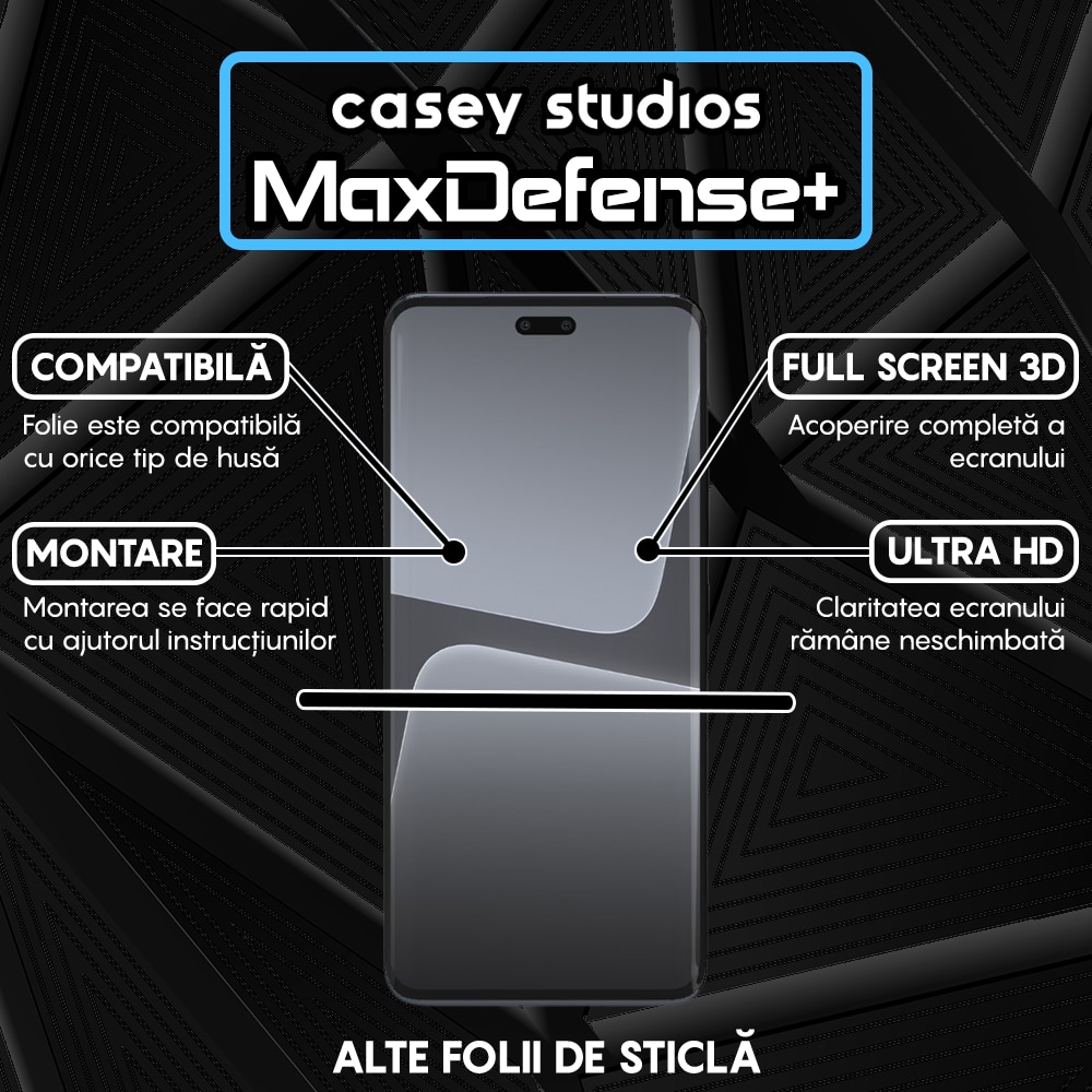 Folie Sticla CASEY STUDIOS™ compatibila cu Xiaomi 13 Lite, Full Cover 3D, Full Glue, Duritate Militara, Ultra HD, Anti Zgarieturi, Anti Amprente, Anti Socuri, Margini Negre