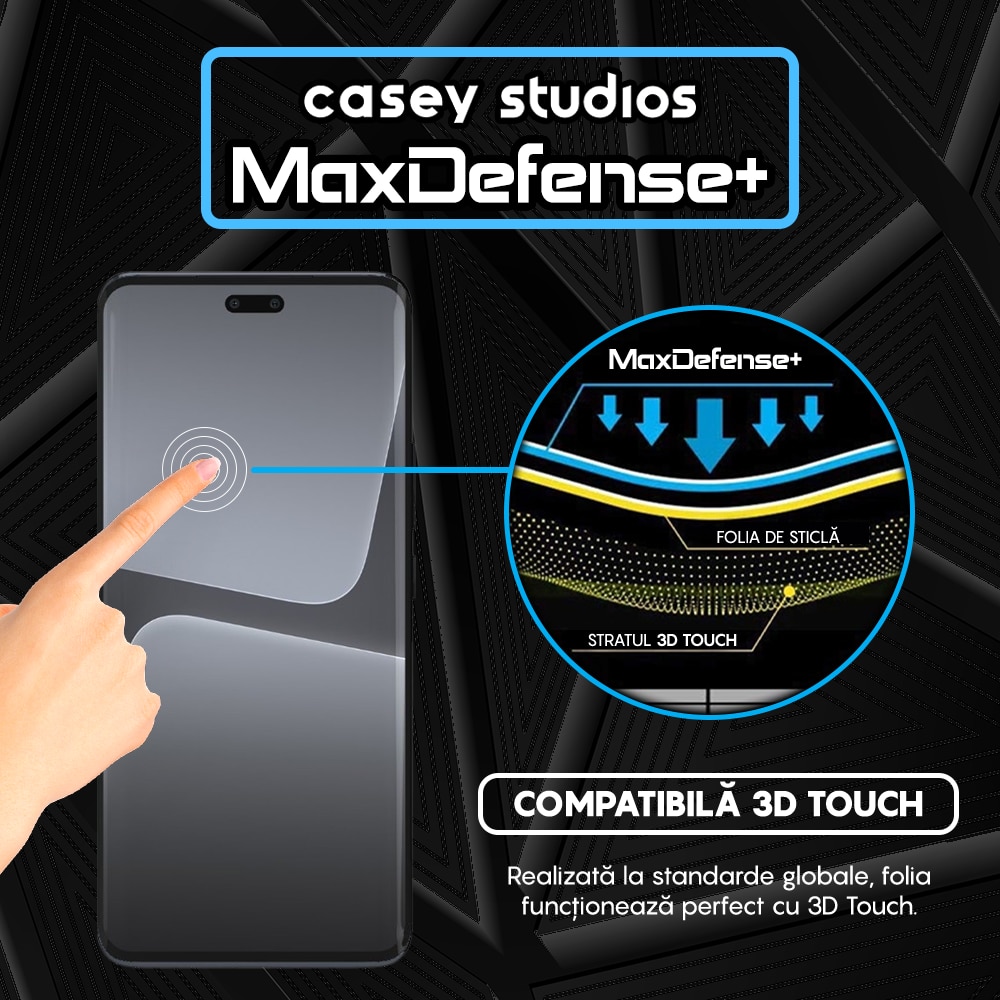 Folie Sticla CASEY STUDIOS™ compatibila cu Xiaomi 13 Lite, Full Cover 3D, Full Glue, Duritate Militara, Ultra HD, Anti Zgarieturi, Anti Amprente, Anti Socuri, Margini Negre