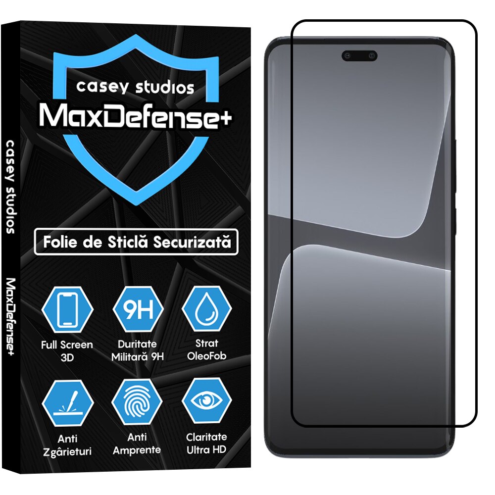 Folie Sticla CASEY STUDIOS™ compatibila cu Xiaomi 13 Lite, Full Cover 3D, Full Glue, Duritate Militara, Ultra HD, Anti Zgarieturi, Anti Amprente, Anti Socuri, Margini Negre