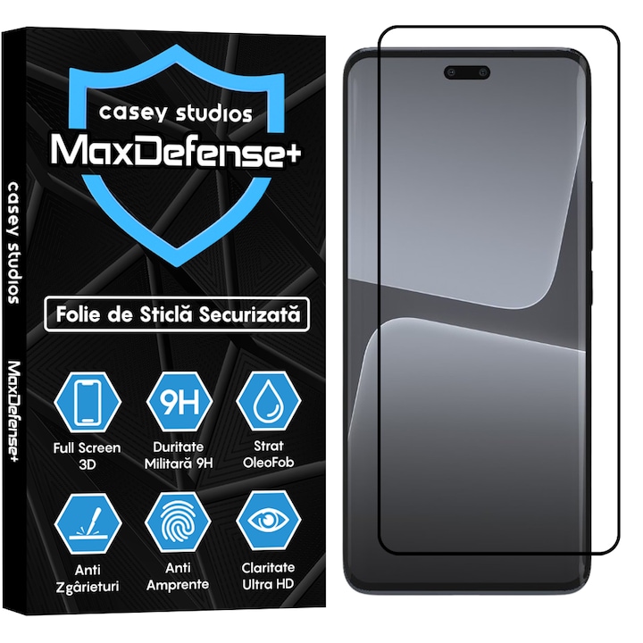 Folie Sticla CASEY STUDIOS™ compatibila cu Xiaomi 13 Lite, Full Cover 3D, Full Glue, Duritate Militara, Ultra HD, Anti Zgarieturi, Anti Amprente, Anti Socuri, Margini Negre