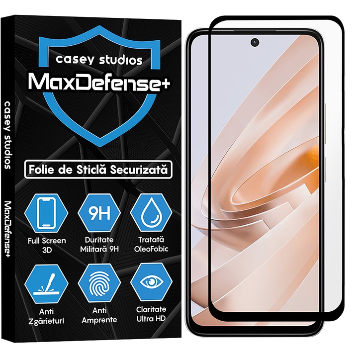 CASEY STUDIOS üvegfólia kompatibilis a Xiaomi Redmi Note 13R-rel, Full Glue, Katonai keménység, Ultra HD, Karcolásgátló, Ujjlenyomatok elleni védelem, Ütésgátló, Fekete élek