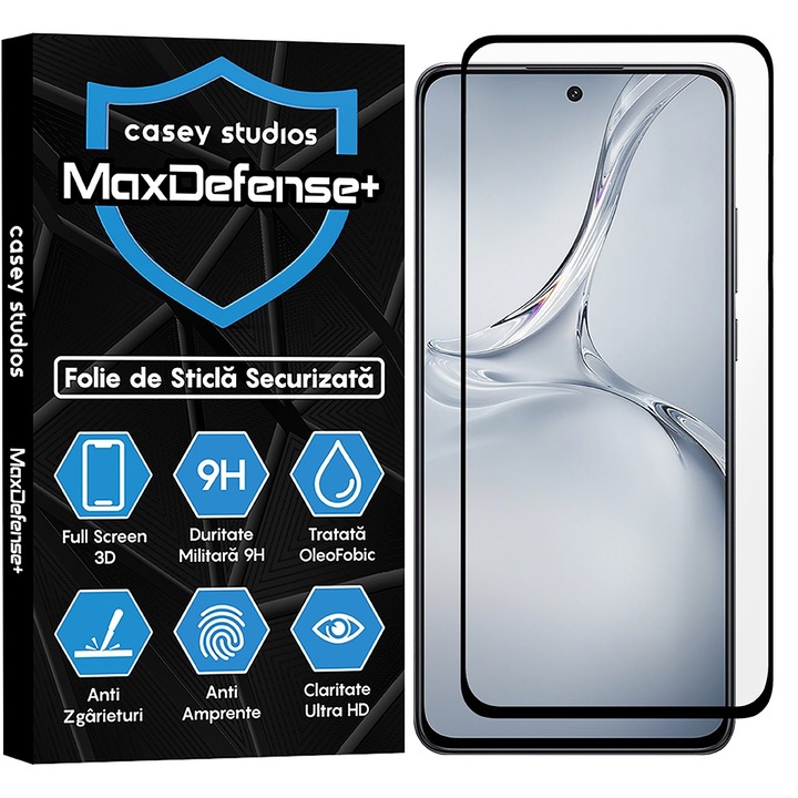 CASEY STUDIOS™ Oppo K12x készülékkel kompatibilis üvegfólia, teljes 3D fólia, teljes ragasztó, katonai keménység, Ultra HD, karcálló, ujjlenyomat-taszító, ütésálló, fekete szélek