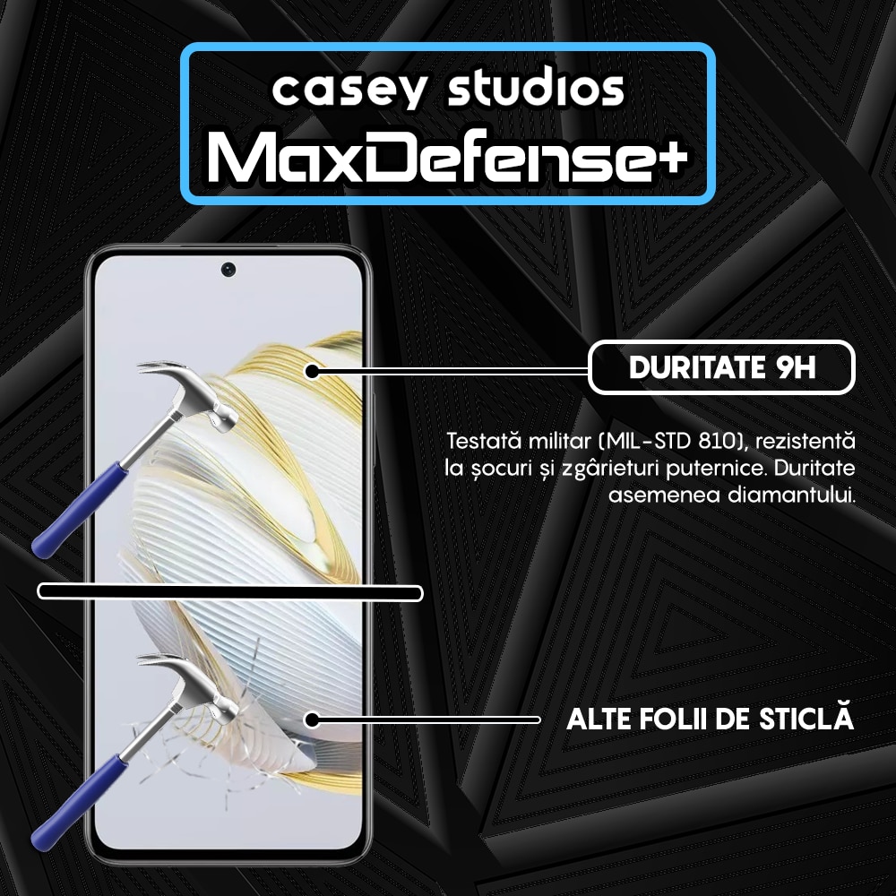 Folie Sticla CASEY STUDIOS™ compatibila cu Huawei nova 12 SE, Full Cover 3D, Full Glue, Duritate Militara, Ultra HD, Anti Zgarieturi, Anti Amprente, Anti Socuri, Margini Negre