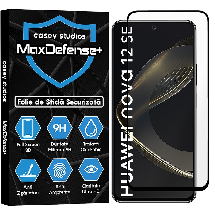 CASEY STUDIOS Huawei nova 12 SE-vel kompatibilis üvegfólia, Full Glue, katonai keménység, Ultra HD, karcolásgátló, ujjlenyomat-mentes, ütésgátló, fekete élek