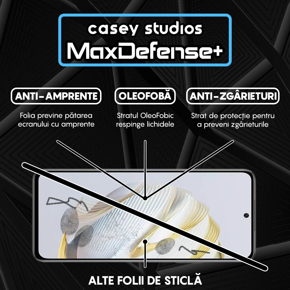 Folie Sticla CASEY STUDIOS™ compatibila cu Huawei nova 12 SE, Full Cover 3D, Full Glue, Duritate Militara, Ultra HD, Anti Zgarieturi, Anti Amprente, Anti Socuri, Margini Negre