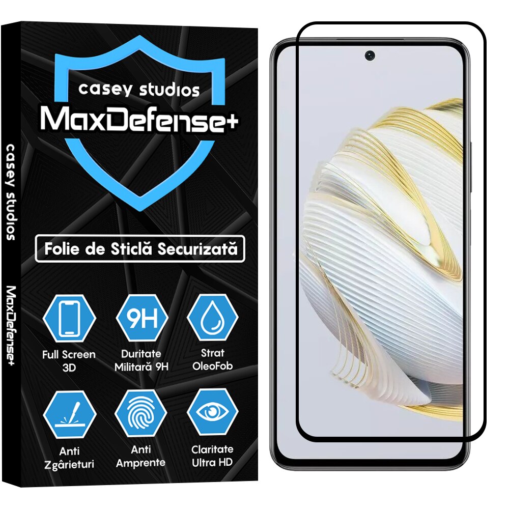 Folie Sticla CASEY STUDIOS™ compatibila cu Huawei nova 12 SE, Full Cover 3D, Full Glue, Duritate Militara, Ultra HD, Anti Zgarieturi, Anti Amprente, Anti Socuri, Margini Negre