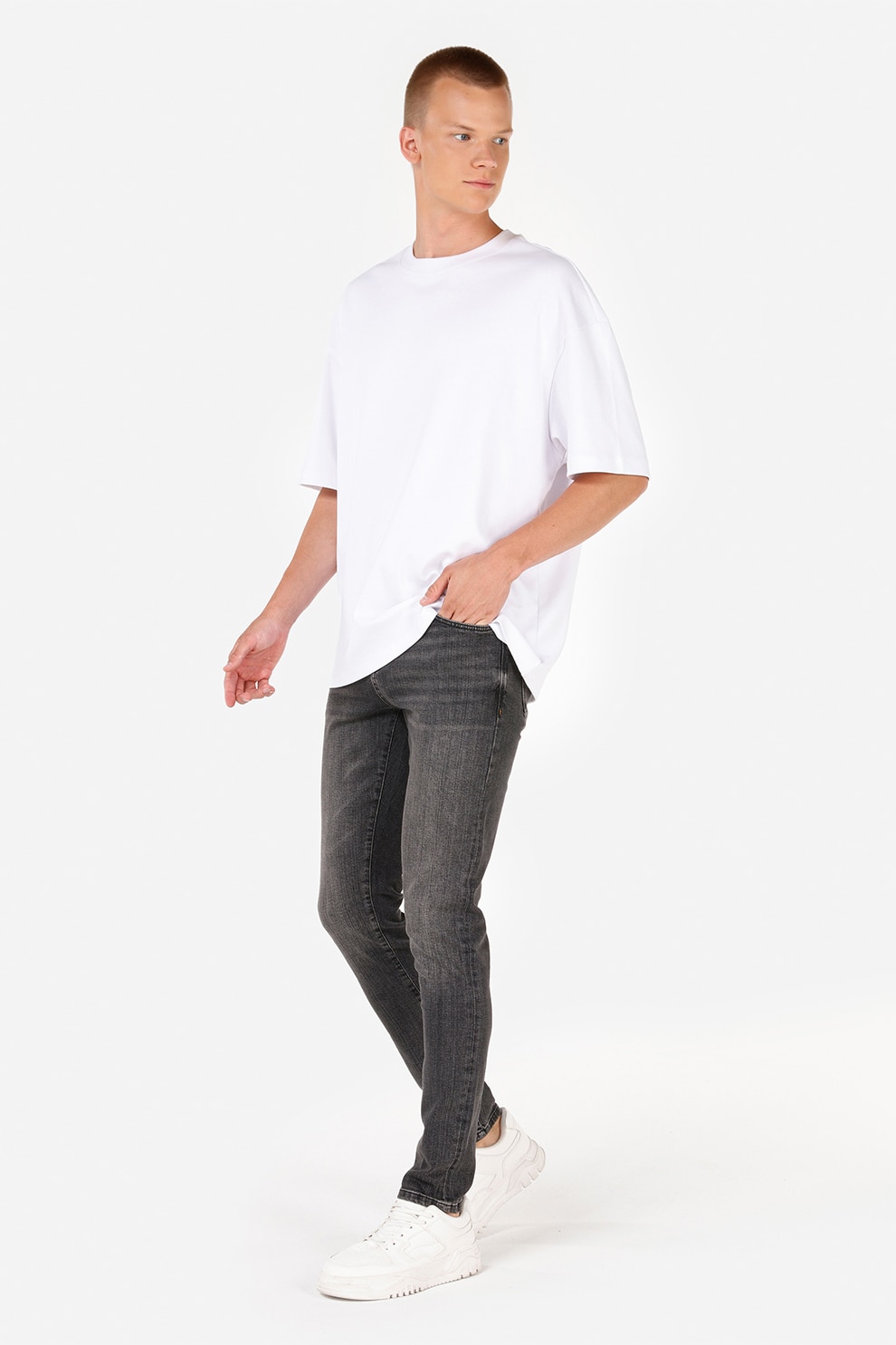 COLIN'S, Bluigi cu talie medie si 5 buzunare, Gri antracit, W29-L32