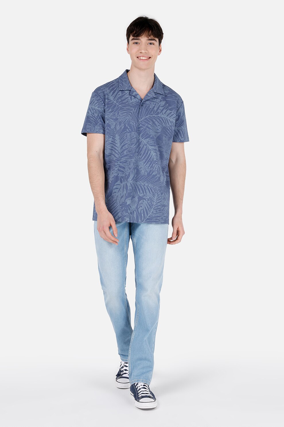 COLIN'S, Tricou polo cu imprimeu tropical, Albastru prafuit, M