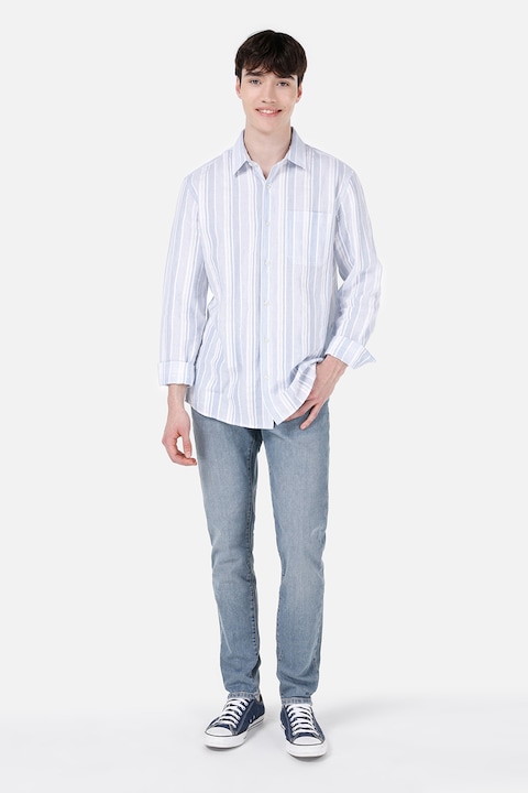 COLIN'S, Camasa in dungi din amestec de in si bumbac, Albastru prafuit/Alb optic